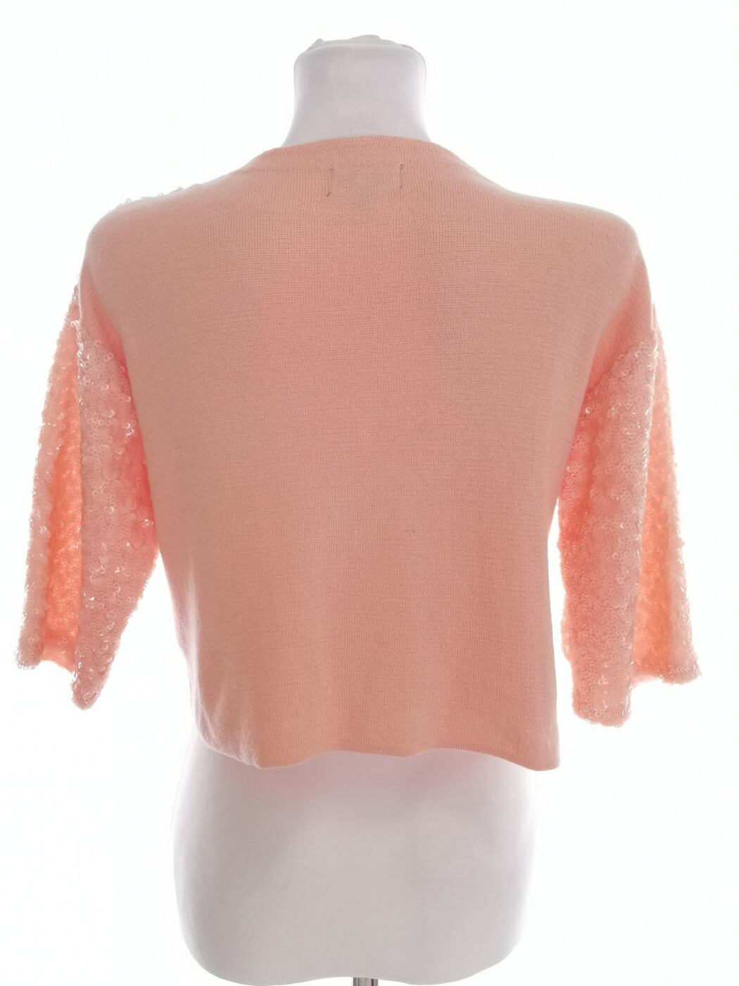IMG_20211124_112007.jpg Topshop Rozmiar 36 Kolor Pudrowy Róż Okrągły dekolt Sweter Krótki rękaw Materiał Bawełna 100% Cienka dzianina