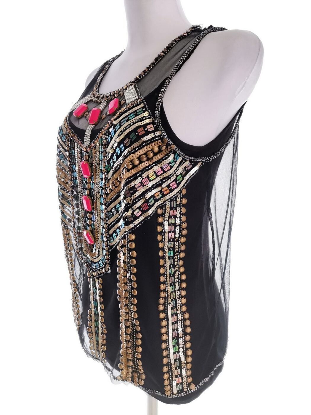 River island Rozmiar 10 (36) Kolor Czarny Okrągły dekolt Bluzka Bezrękawnik