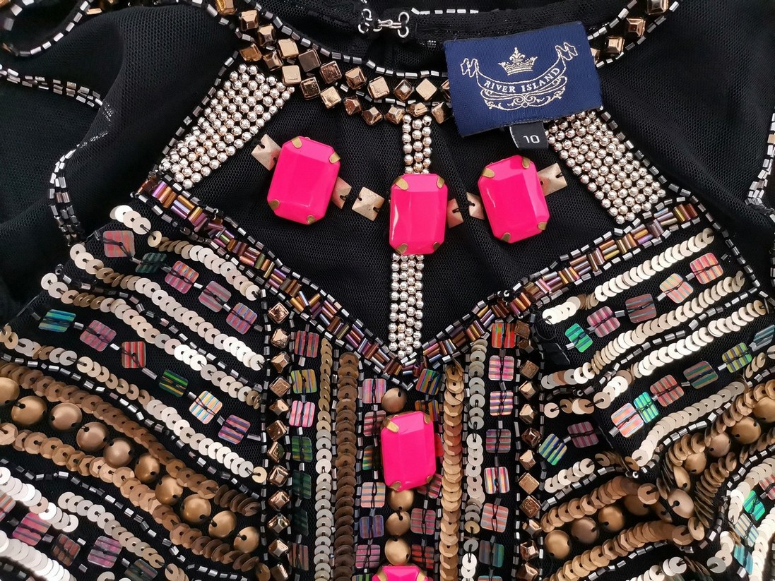 River island Rozmiar 10 (36) Kolor Czarny Okrągły dekolt Bluzka Bezrękawnik