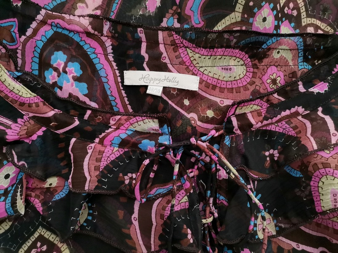 Happy Holly Rozmiar 48/50 Kolor Czarny Paisley Okrągły dekolt Tunika Bluzka Krótki rękaw