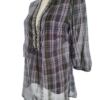 Monsoon Rozmiar 10 (38) Kolor Fioletowy Krata Split Crew Neck Tunika Bluzka Rękaw 3/4 Materiał Bawełna 100%