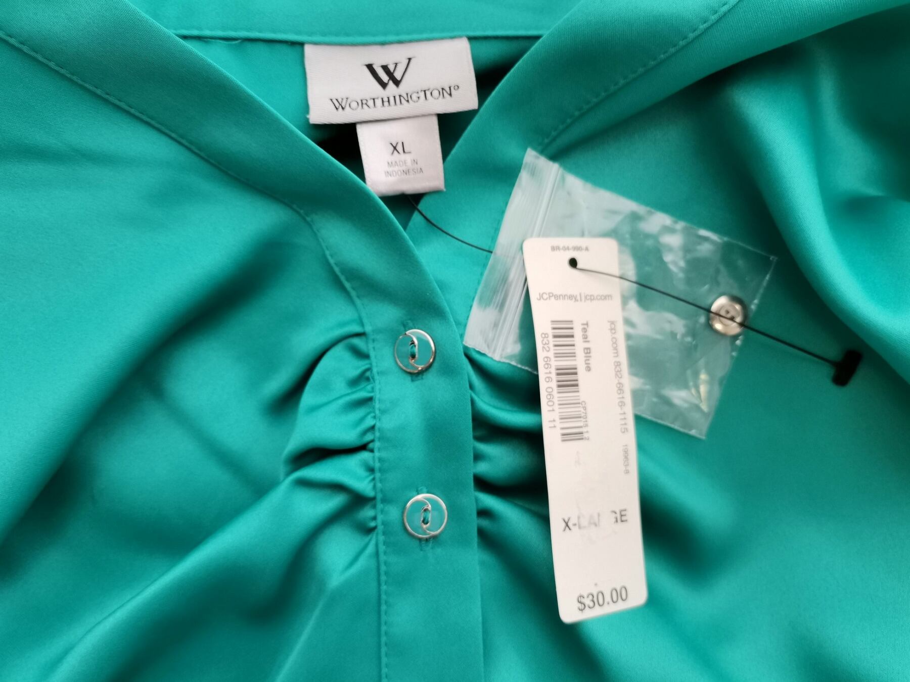Worthington Rozmiar XL Kolor Szmaragdowy Kołnierz Bluzka Zapinana Krótki rękaw
