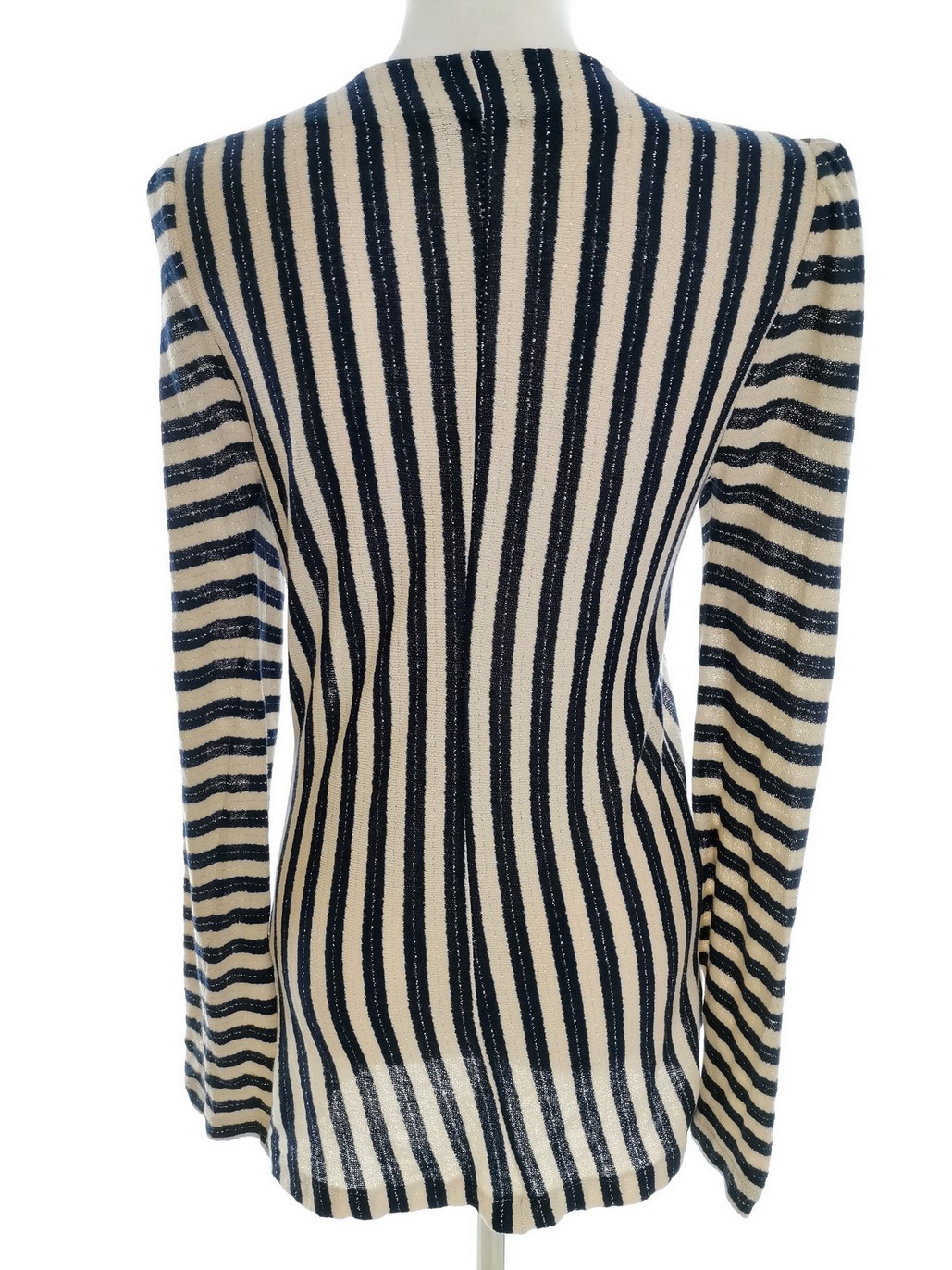 Kate Moss topshop Rozmiar 14 (42) Kolor Granatowy Pasy W serek Tunika Zapinana Bluzka Długi rękaw Materiał Bawełna Kate Moss topshop Rozmiar 14 (42) Kolor Granatowy Pasy W serek Tunika Zapinana Bluzka Długi rękaw Materiał Bawełna