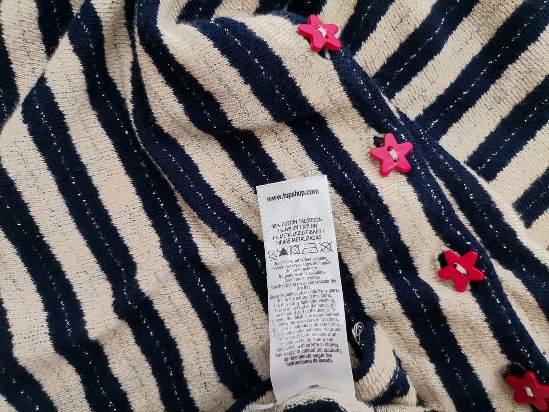 Kate Moss topshop Rozmiar 14 (42) Kolor Granatowy Pasy W serek Tunika Zapinana Bluzka Długi rękaw Materiał Bawełna Kate Moss topshop Rozmiar 14 (42) Kolor Granatowy Pasy W serek Tunika Zapinana Bluzka Długi rękaw Materiał Bawełna