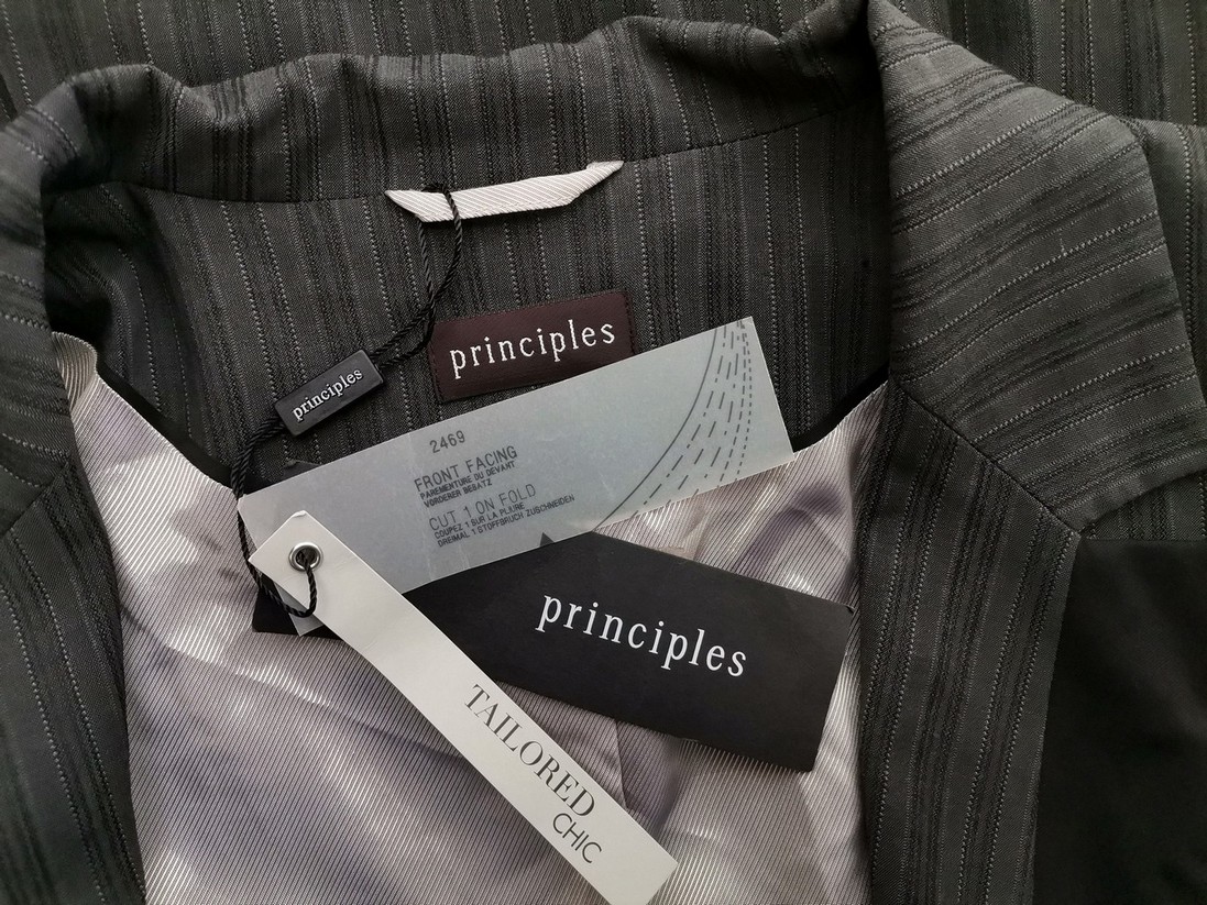 Principles Rozmiar 16 (44) Kolor Szary Pasy Kołnierz Żakiet Haczyk Długi rękaw