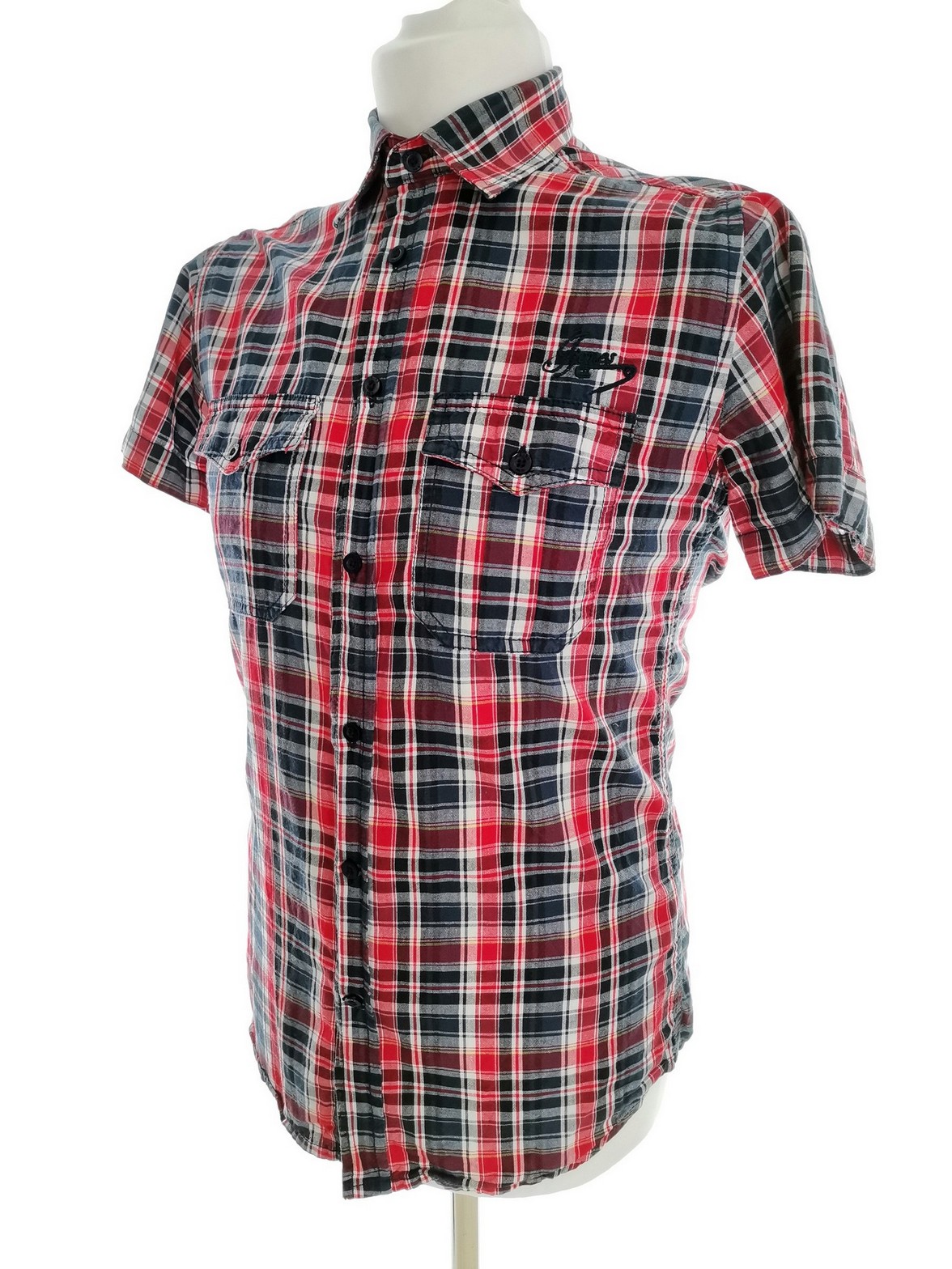 IMG_20211129_103258.jpg Jack & jones Rozmiar S Kolor Czerwony Krata Kołnierz Męska Koszula Casual Krótki rękaw