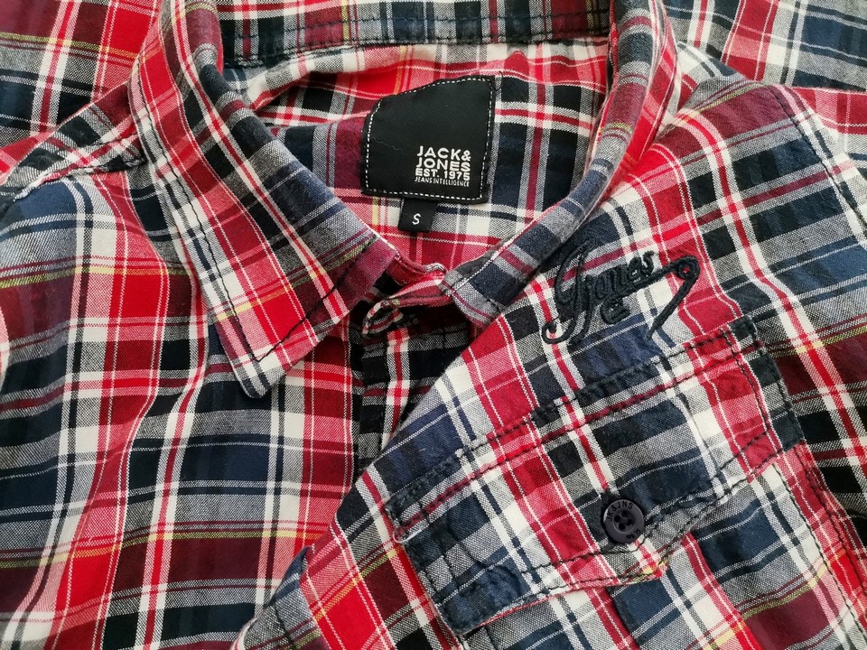 IMG_20211129_103456.jpg Jack & jones Rozmiar S Kolor Czerwony Krata Kołnierz Męska Koszula Casual Krótki rękaw