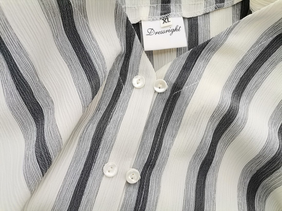 Dressright Rozmiar XL Kolor Kremowy Pasy W serek Tunika Zapinana Bluzka Krótki rękaw Dressright Rozmiar XL Kolor Kremowy Pasy W serek Tunika Zapinana Bluzka Krótki rękaw