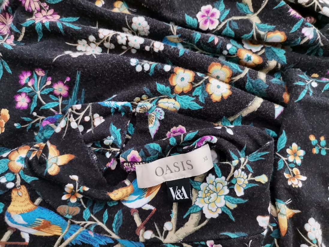 Oasis Rozmiar XS Kolor Czarny Pół golf Sukienka Sheath Rękaw 3/4 Midi Materiał Wiskoza