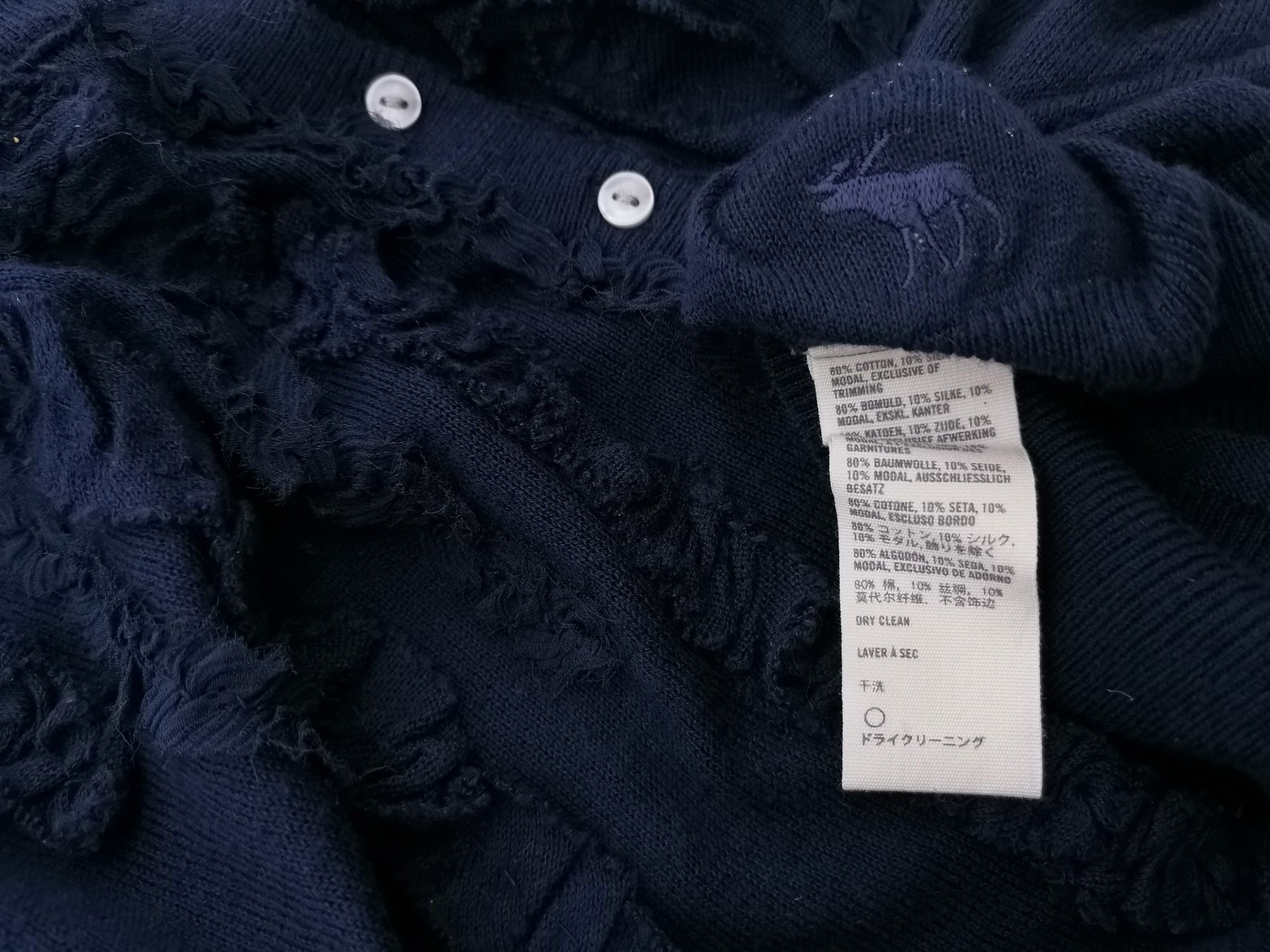 ABERCROMBIE & FITCH Rozmiar L Kolor Granatowy W serek Kardigan Zapinany Rękaw 3/4 Materiał Bawełna Cienka dzianina