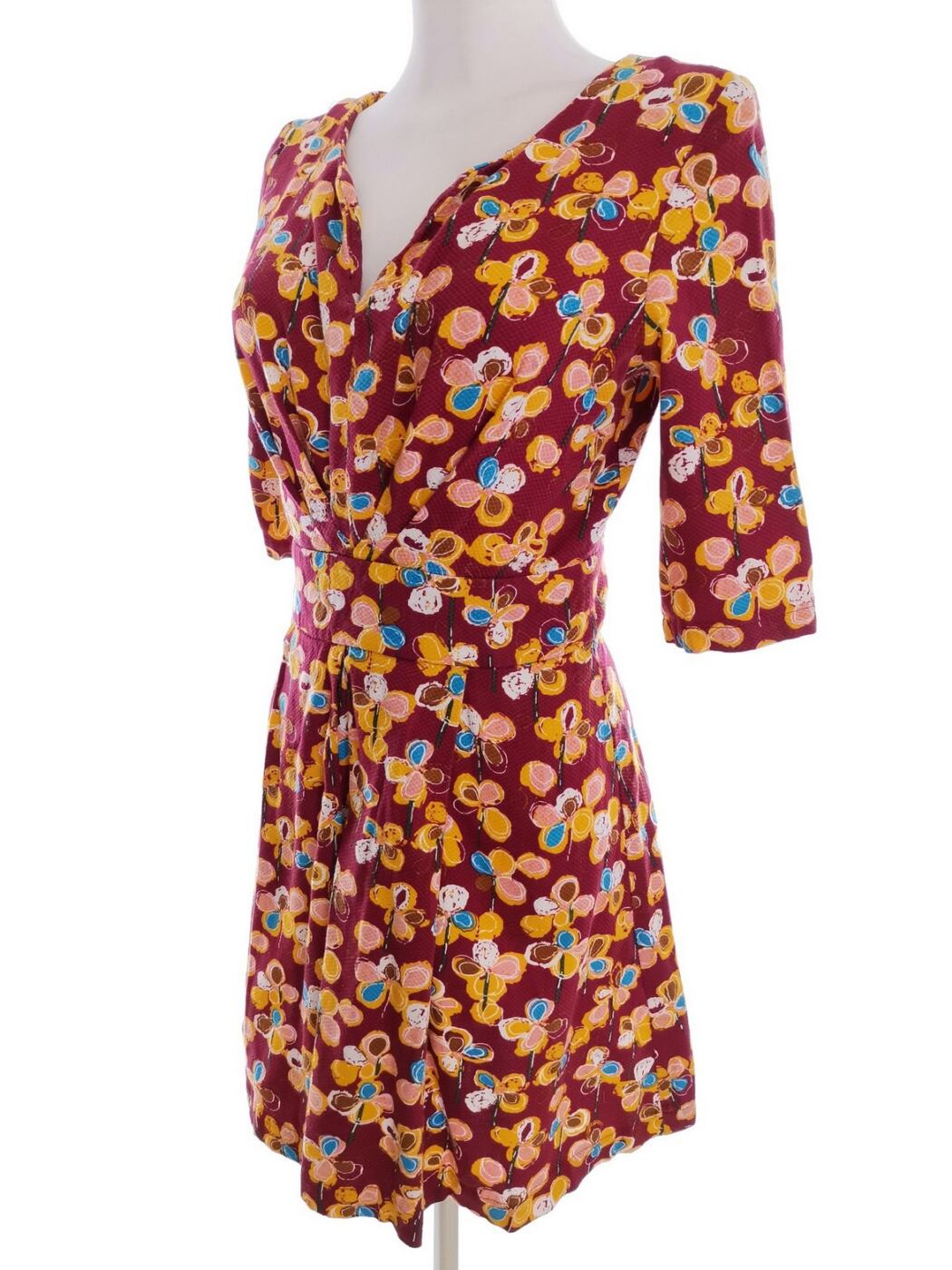 Louche Rozmiar 10 (38) Kolor Purpurowy W serek Sukienka Mini Krótki rękaw Krótka Materiał Bawełna Louche Rozmiar 10 (38) Kolor Purpurowy W serek Sukienka Mini Krótki rękaw Krótka Materiał Bawełna
