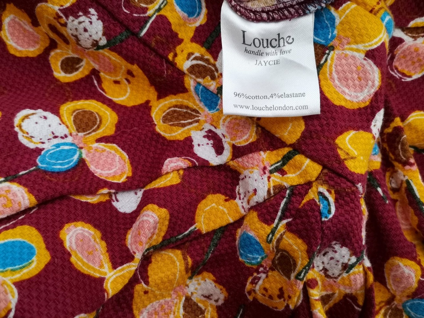Louche Rozmiar 10 (38) Kolor Purpurowy W serek Sukienka Mini Krótki rękaw Krótka Materiał Bawełna Louche Rozmiar 10 (38) Kolor Purpurowy W serek Sukienka Mini Krótki rękaw Krótka Materiał Bawełna