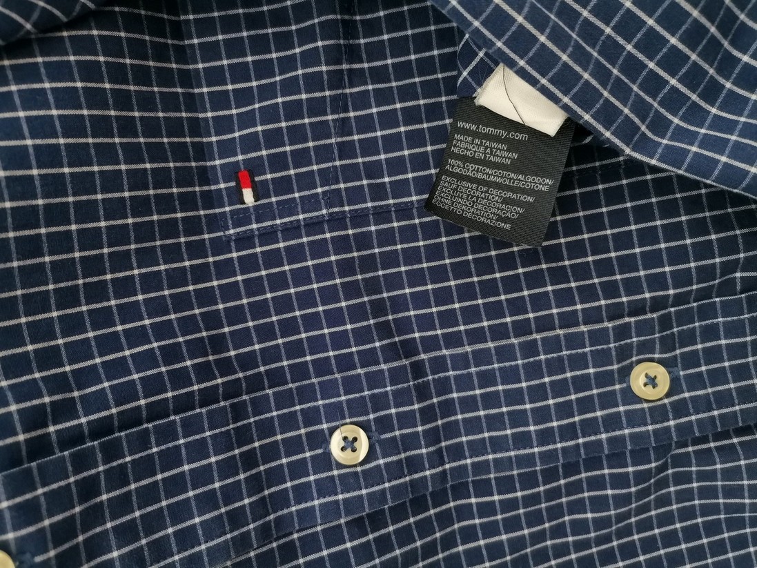 IMG_20211201_120422.jpg Tommy hilfiger Rozmiar L Kolor Granatowy Krata Kołnierz Męska Koszula Casual Krótki rękaw Materiał Bawełna 100%