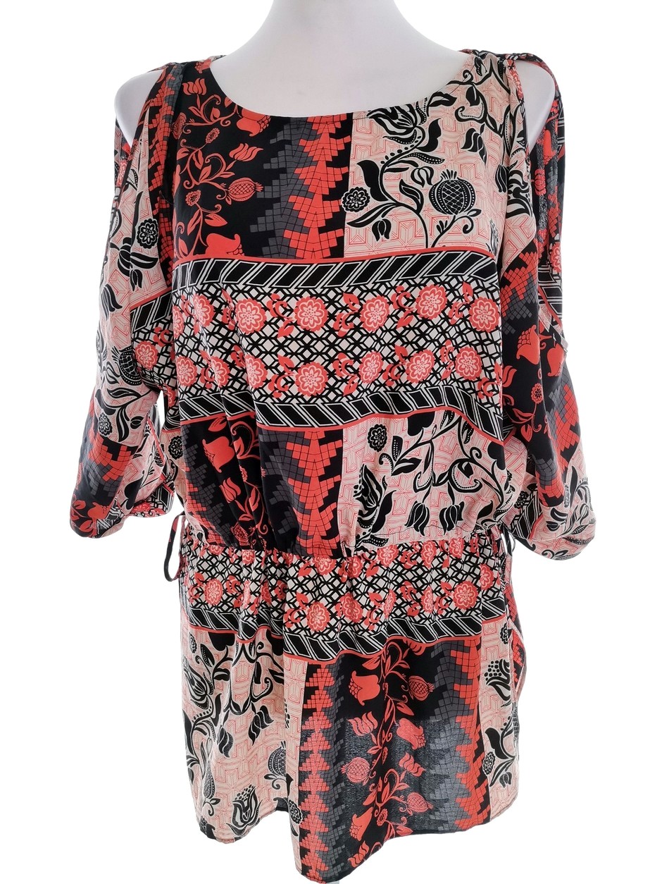 River island Rozmiar 10 (36) Kolor Pomarańczowy Okrągły dekolt Tunika Bluzka Rękaw 3/4