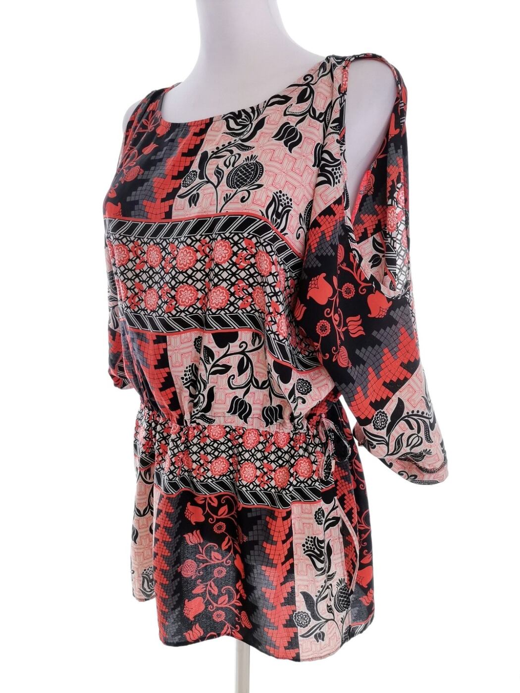 River island Rozmiar 10 (36) Kolor Pomarańczowy Okrągły dekolt Tunika Bluzka Rękaw 3/4