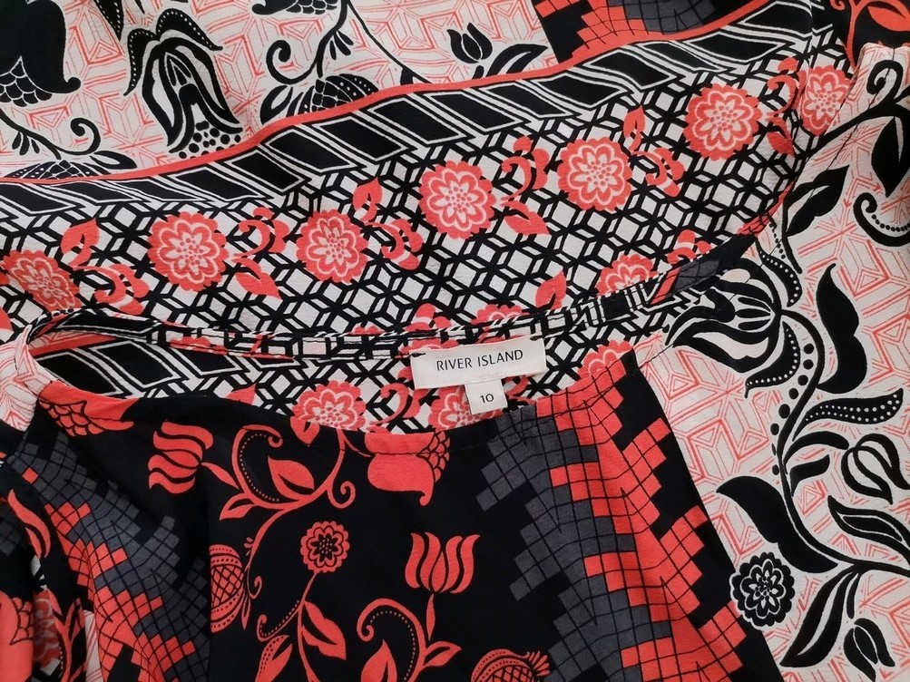 River island Rozmiar 10 (36) Kolor Pomarańczowy Okrągły dekolt Tunika Bluzka Rękaw 3/4