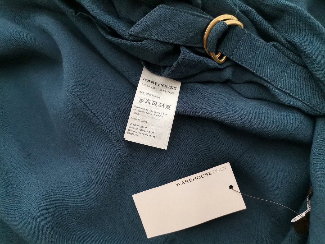 Warehouse Rozmiar 10 (36) Kolor Niebieski W serek Sukienka Sheath Rękaw 3/4 Midi Materiał Wiskoza 100%