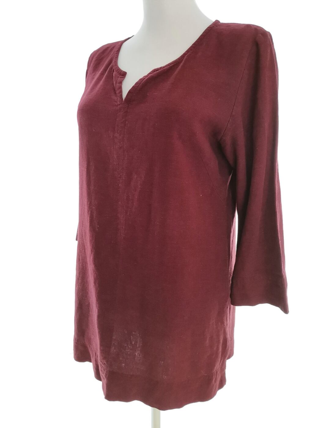 Indiska Rozmiar S Kolor Bordowy Split Crew Neck Tunika Bluzka Rękaw 3/4 Materiał Len Indiska Rozmiar S Kolor Bordowy Split Crew Neck Tunika Bluzka Rękaw 3/4 Materiał Len