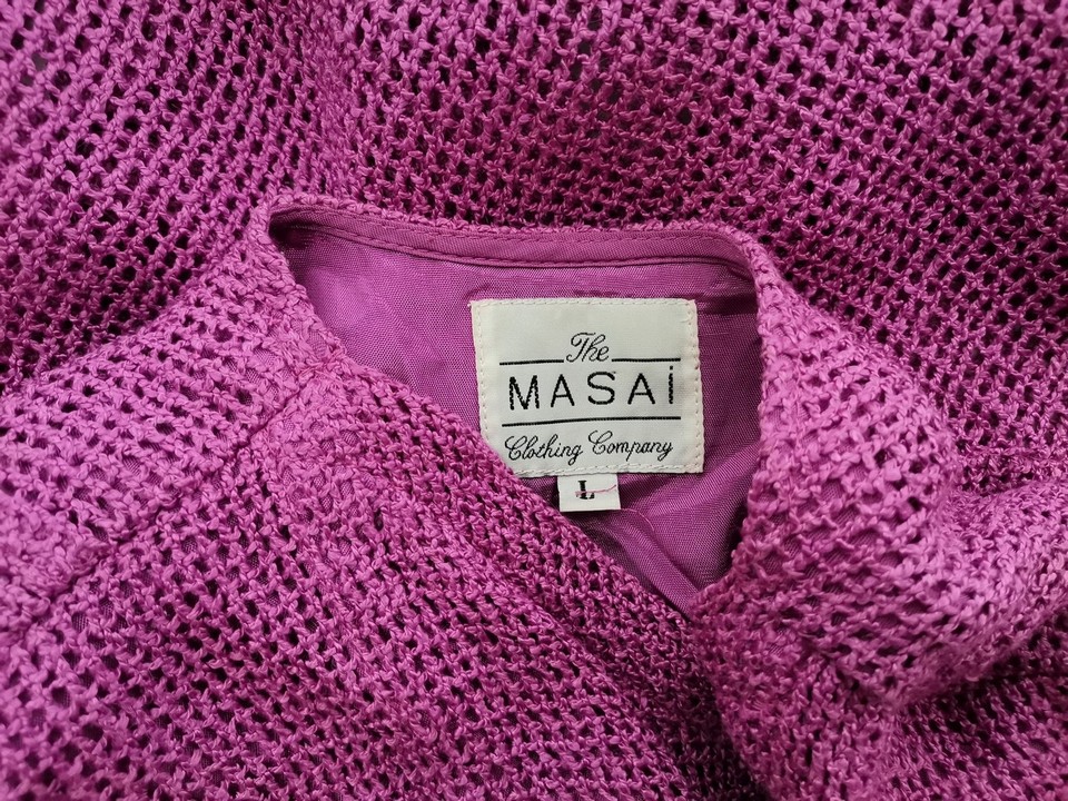 The Masai Rozmiar L Kolor Fioletowy W serek Kardigan Zapinany Rękaw 3/4 Materiał Wiskoza Cienka dzianina