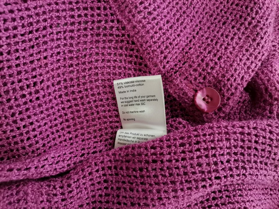 The Masai Rozmiar L Kolor Fioletowy W serek Kardigan Zapinany Rękaw 3/4 Materiał Wiskoza Cienka dzianina