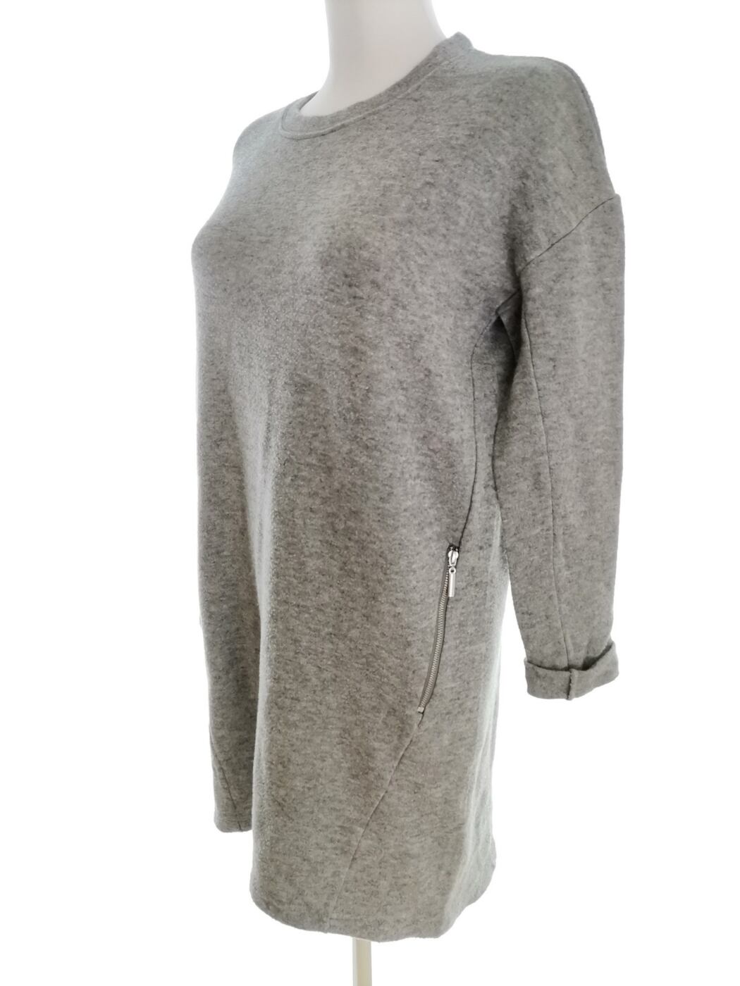 Vintage Rozmiar 46/48 Kolor Szary Crew Neck Sukienka Sweterkowa Długi rękaw Krótka Vintage Rozmiar 46/48 Kolor Szary Crew Neck Sukienka Sweterkowa Długi rękaw Krótka
