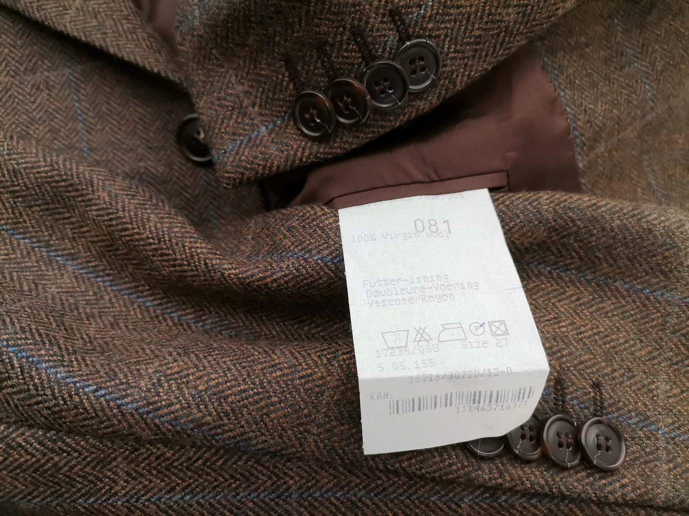 IMG_20211210_131526.jpg BAUMLER Rozmiar 27 (XXL) Kolor Brązowy Krata Męska Marynarka Długi rękaw Materiał Dziewicza Wełna 100%