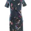 Kaffe Rozmiar 38/40 Kolor Granatowy W serek Sukienka Sheath Krótki rękaw Midi