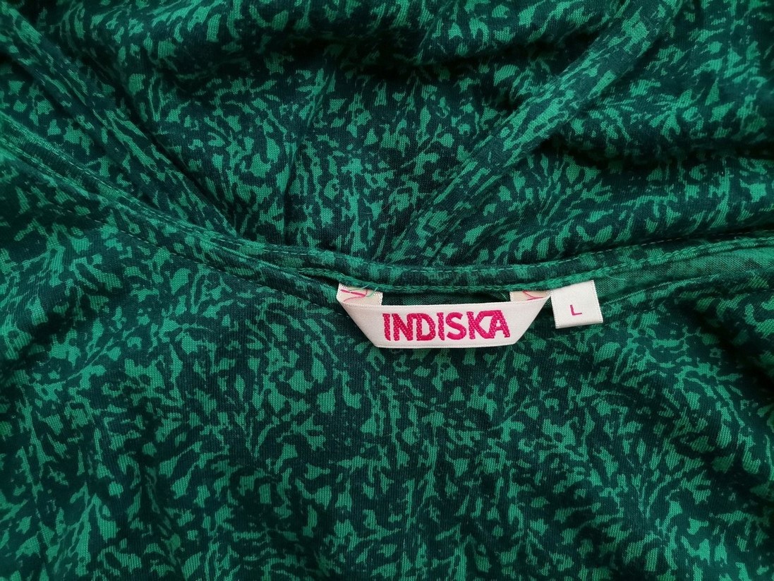 Indiska Rozmiar L Kolor Zielony Okrągły dekolt Sukienka Sheath Krótki rękaw Midi Materiał Modal