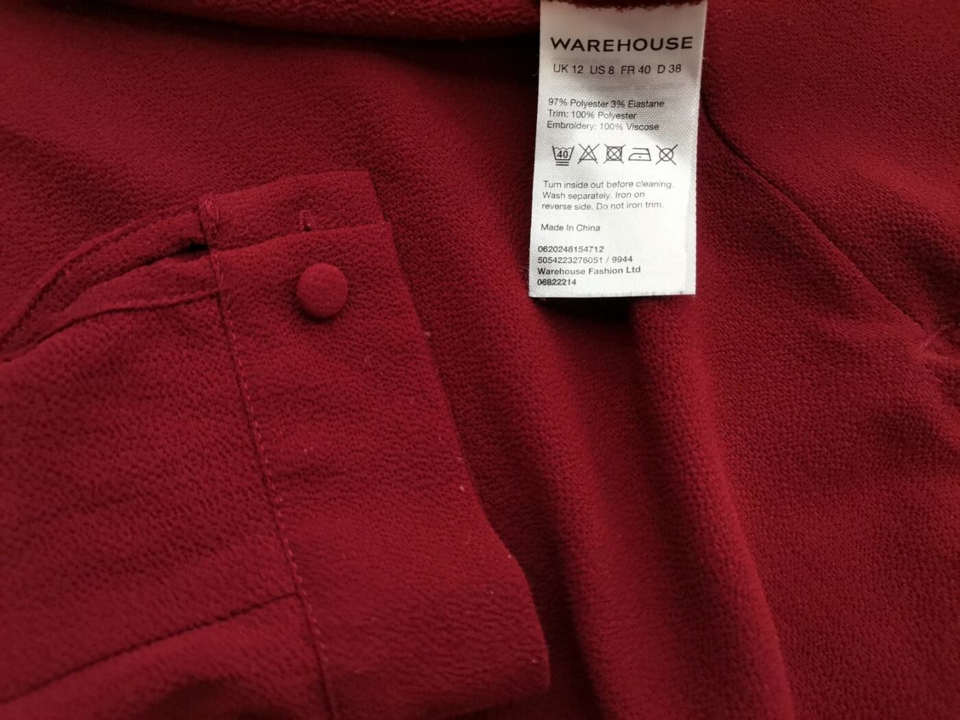 Warehouse Rozmiar 12 (38) Kolor Purpurowy Pół golf Bluzka Długi rękaw