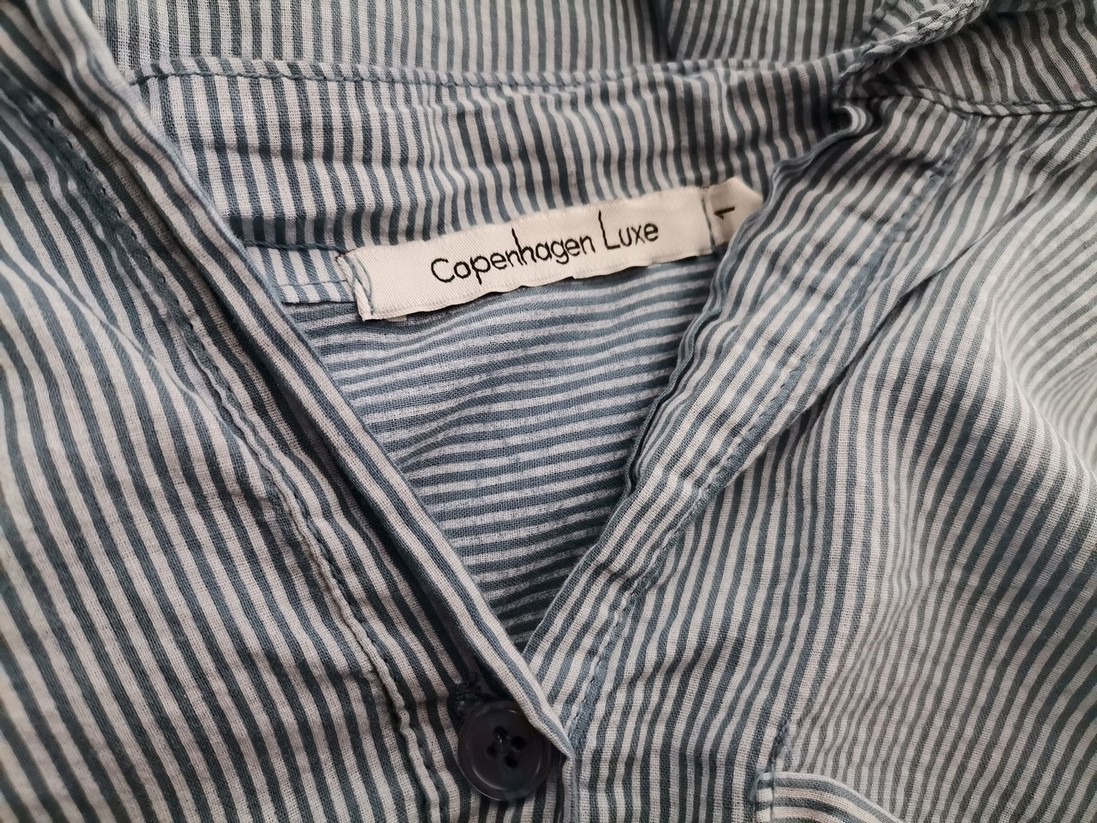 COPENHAGEN LUXE Rozmiar 1 (36) Kolor Niebieski Pasy Kołnierz Sukienka Mini Rękaw 3/4 Krótka Materiał Bawełna 100% COPENHAGEN LUXE Rozmiar 1 (36) Kolor Niebieski Pasy Kołnierz Sukienka Mini Rękaw 3/4 Krótka Materiał Bawełna 100%