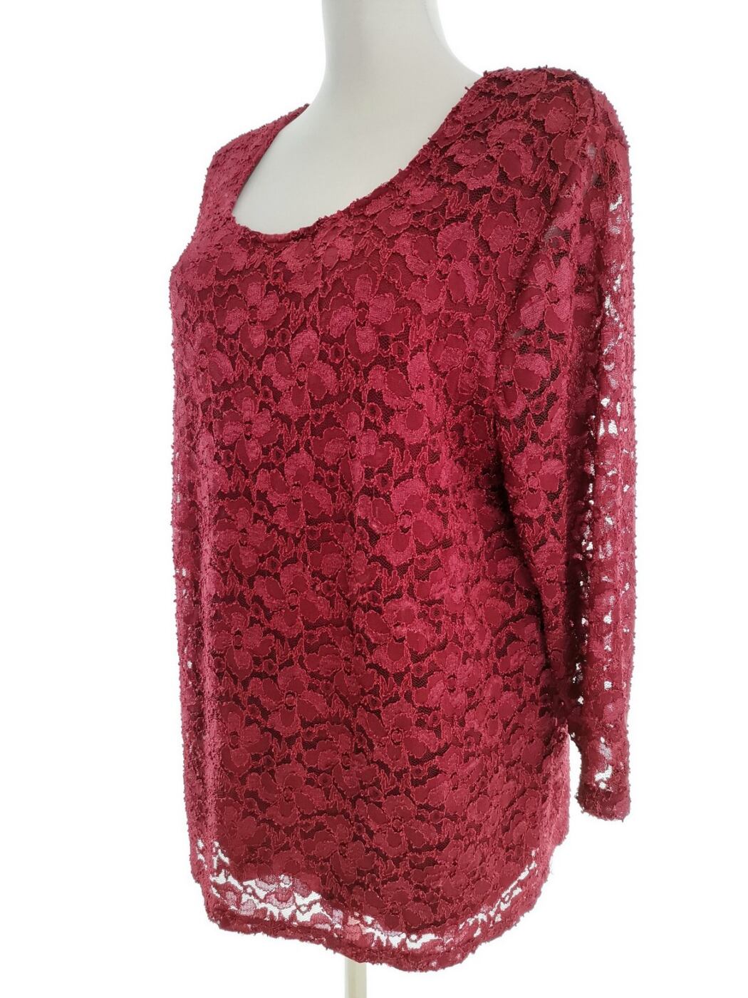 Vintage Rozmiar 46/48 Kolor Bordowy Okrągły dekolt Tunika Bluzka Rękaw 3/4 Vintage Rozmiar 46/48 Kolor Bordowy Okrągły dekolt Tunika Bluzka Rękaw 3/4