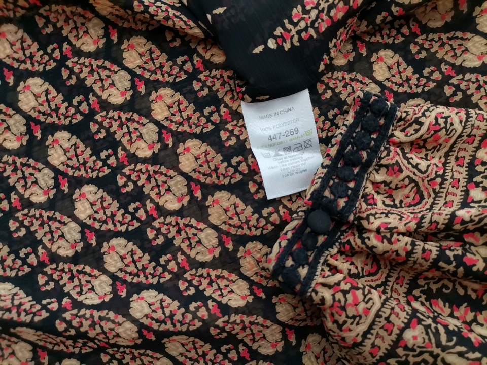 Next Rozmiar 12 (40) Kolor Czarny Paisley Okrągły dekolt Tunika Bluzka Długi rękaw