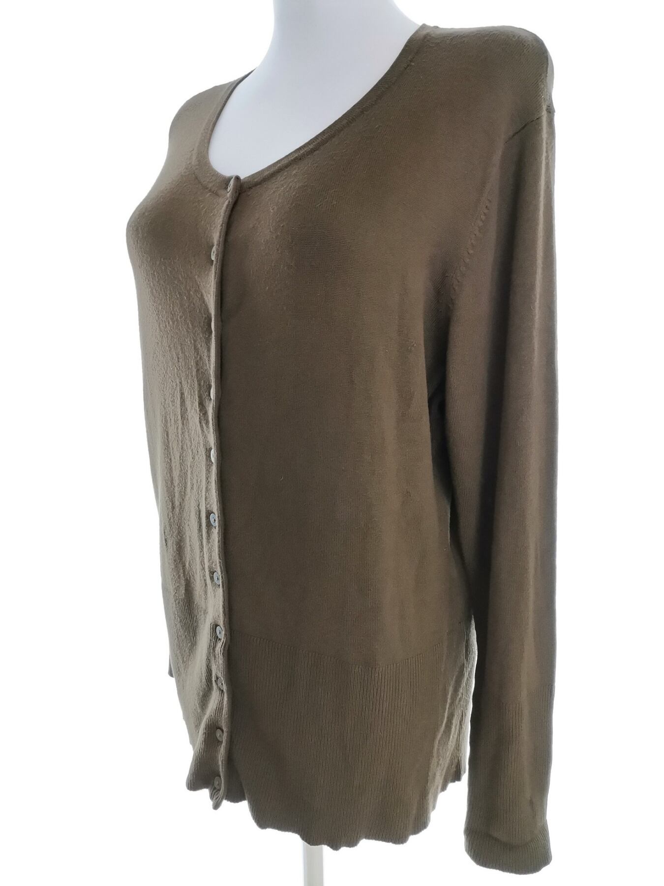 IMG_20211217_134519.jpg Soyaconcept Rozmiar XXL Kolor Khaki Okrągły dekolt Długi Zapinany Kardigan Długi rękaw Materiał Wiskoza Cienka dzianina