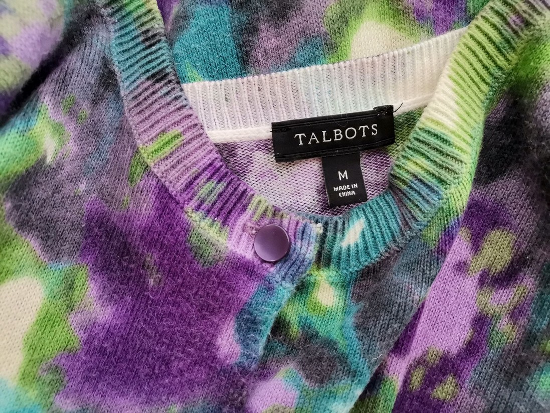 Talbots Rozmiar M Kolor Fioletowy Okrągły dekolt Długi Zapinany Kardigan Długi rękaw Materiał Bawełna Cienka dzianina
