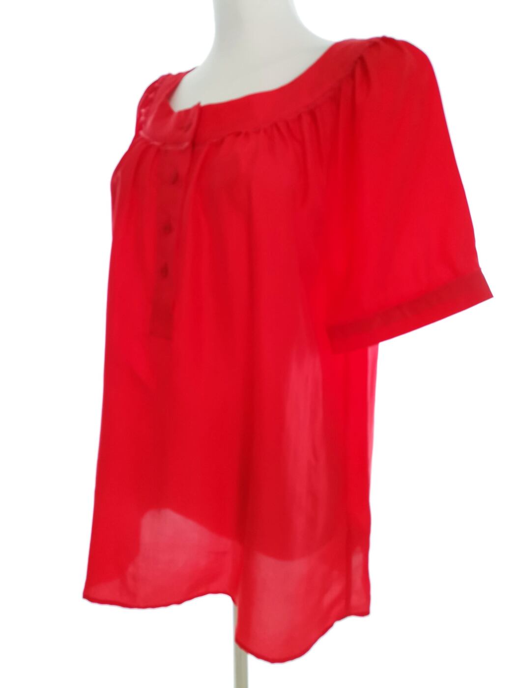 IN WEAR Rozmiar 42 Kolor Czerwony Okrągły dekolt Tunika Popover Bluzka Krótki rękaw Materiał Jedwab 100% IN WEAR Rozmiar 42 Kolor Czerwony Okrągły dekolt Tunika Popover Bluzka Krótki rękaw Materiał Jedwab 100%