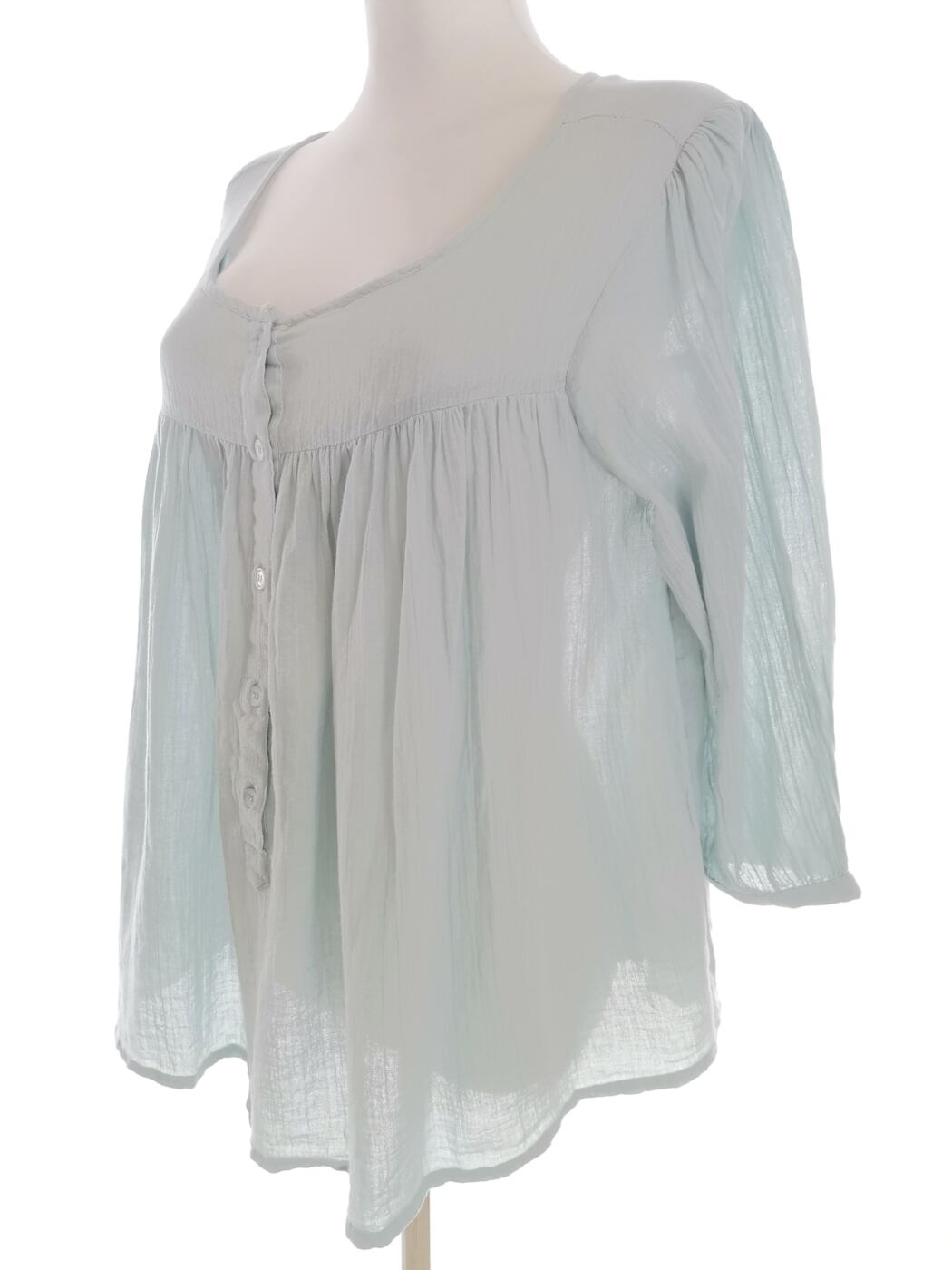 Vintage 157 Rozmiar S Kolor Niebieski Kwadratowy dekolt Bluzka Popover Guziki Rękaw 3/4 Materiał Bawełna 100%