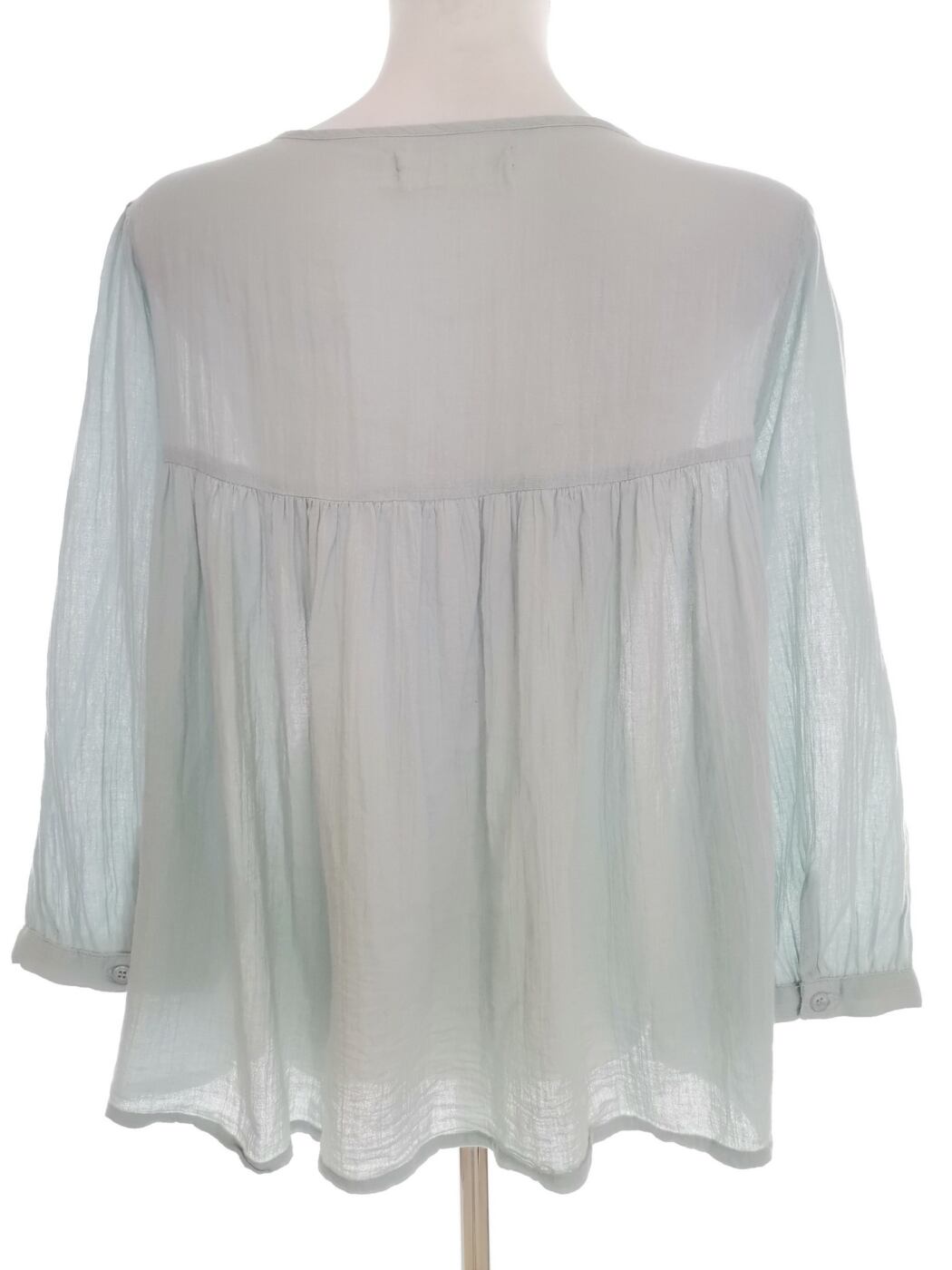 Vintage 157 Rozmiar S Kolor Niebieski Kwadratowy dekolt Bluzka Popover Guziki Rękaw 3/4 Materiał Bawełna 100%