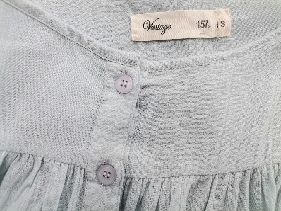 Vintage 157 Rozmiar S Kolor Niebieski Kwadratowy dekolt Bluzka Popover Guziki Rękaw 3/4 Materiał Bawełna 100%