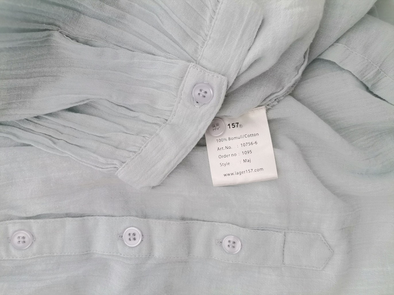 Vintage 157 Rozmiar S Kolor Niebieski Kwadratowy dekolt Bluzka Popover Guziki Rękaw 3/4 Materiał Bawełna 100%