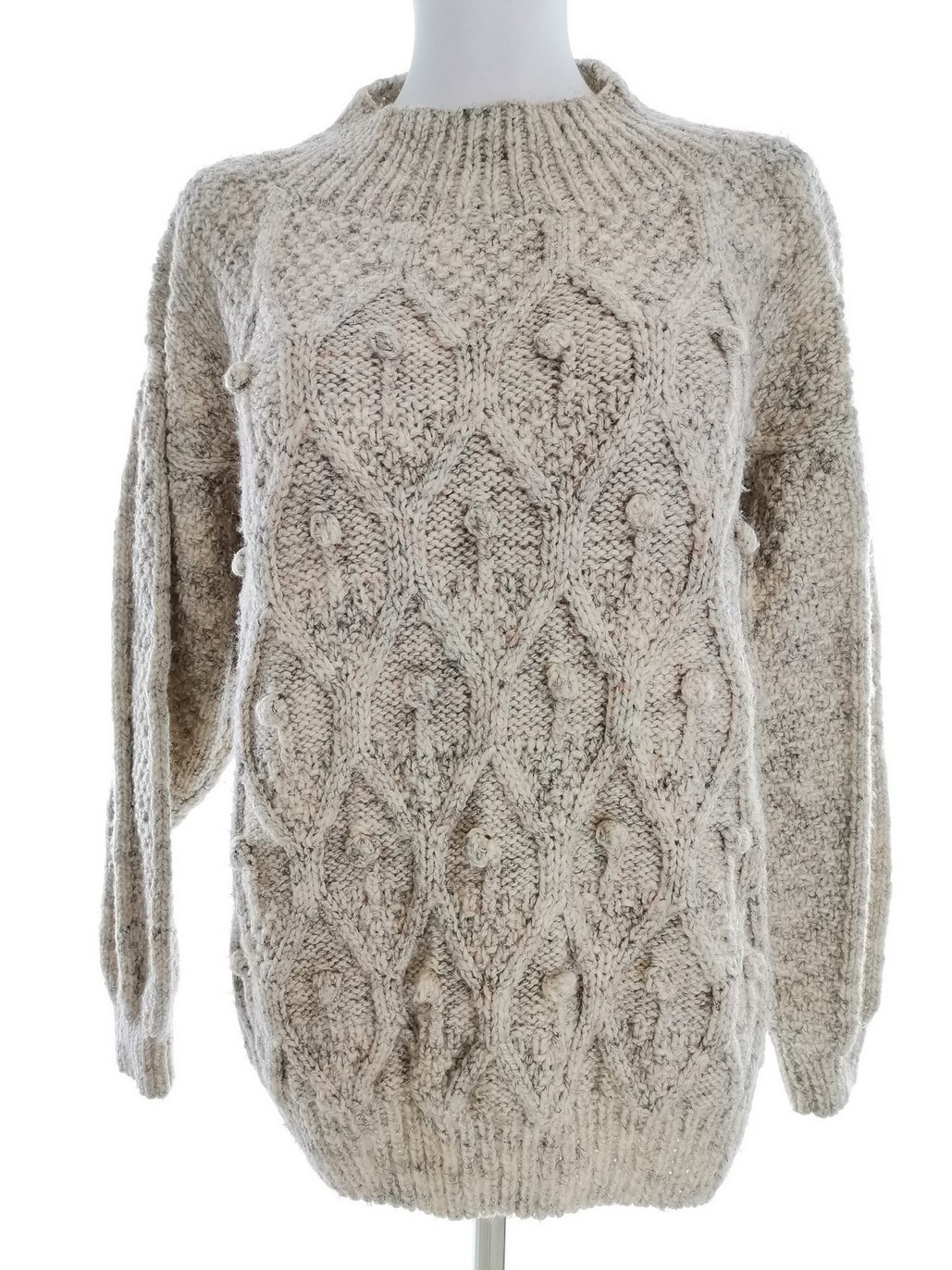 Vintage Rozmiar 46/48 Kolor Kremowy Pół golf Sweter Długi rękaw Dzianina kablowa