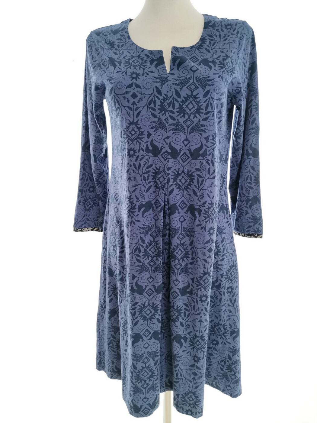 Gudrun Sjödén Rozmiar S Kolor Niebieski Split Crew Neck Sukienka Sweterkowa Rękaw 3/4 Do Kolan Materiał Modal