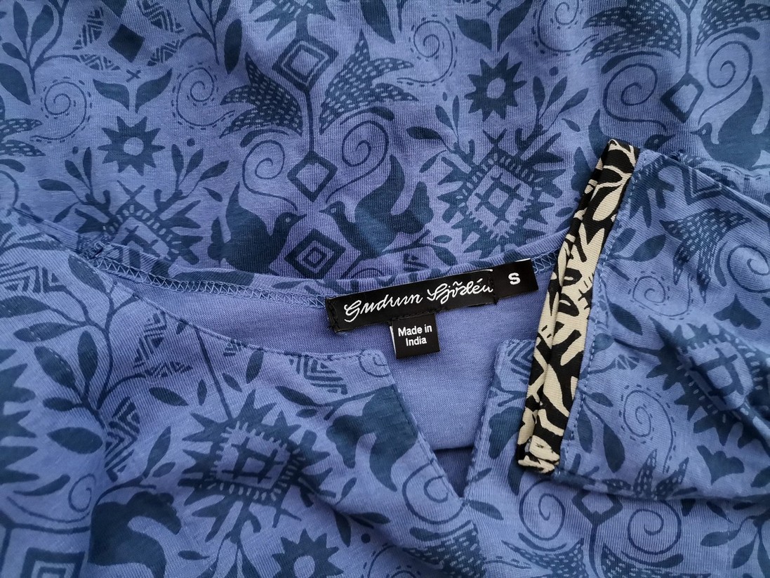 Gudrun Sjödén Rozmiar S Kolor Niebieski Split Crew Neck Sukienka Sweterkowa Rękaw 3/4 Do Kolan Materiał Modal