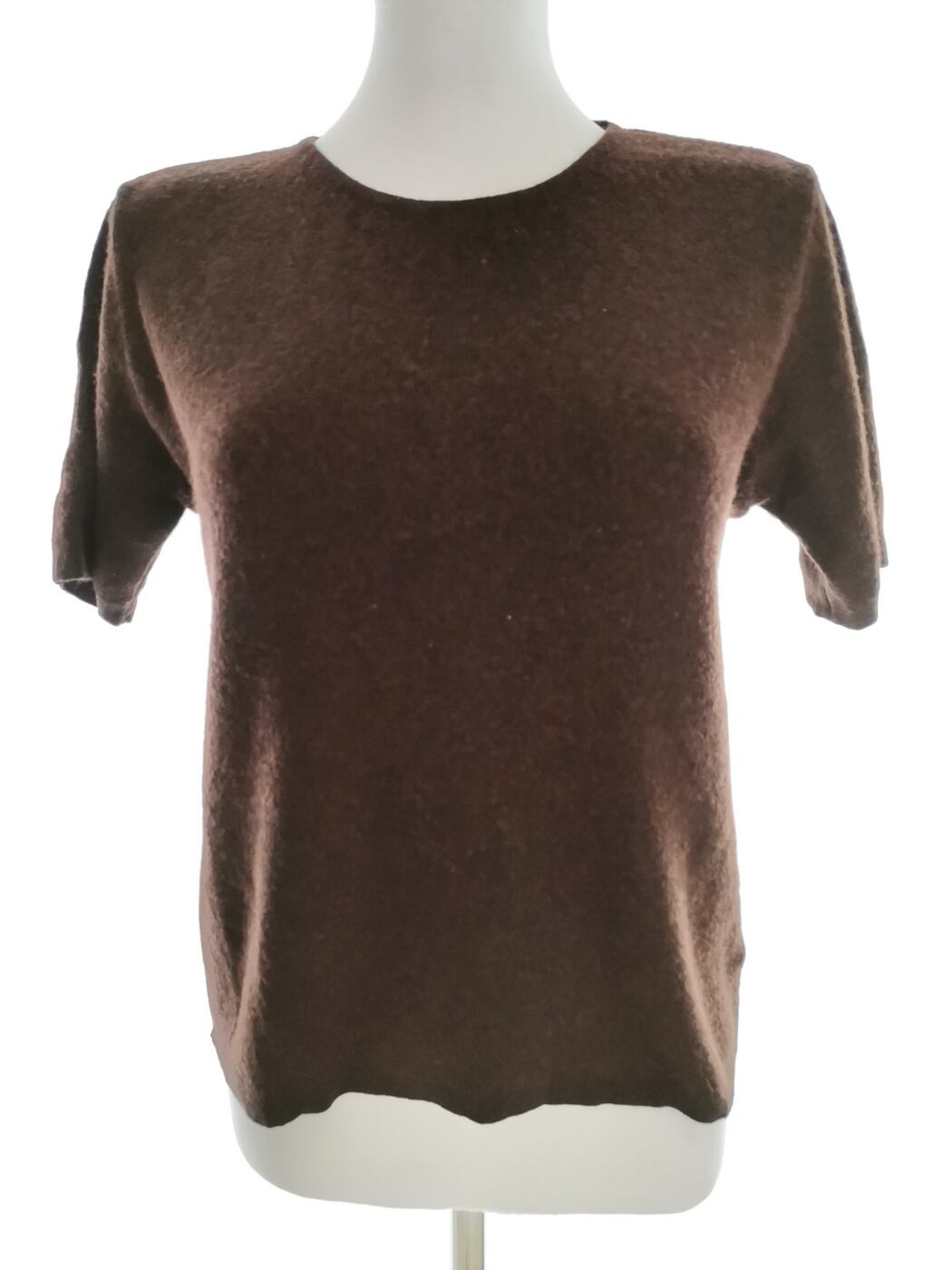 Lecomte Rozmiar 36 Kolor Brązowy Crew Neck Sweter Krótki rękaw Materiał Wełna Merino
