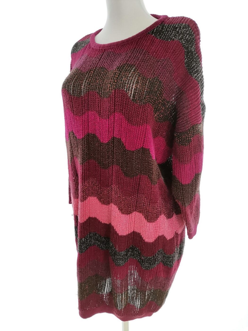 MISSONI LINDEX Rozmiar S Kolor Purpurowy Okrągły dekolt Sukienka Sweterkowa Długi rękaw Do Kolan MISSONI LINDEX Rozmiar S Kolor Purpurowy Okrągły dekolt Sukienka Sweterkowa Długi rękaw Do Kolan