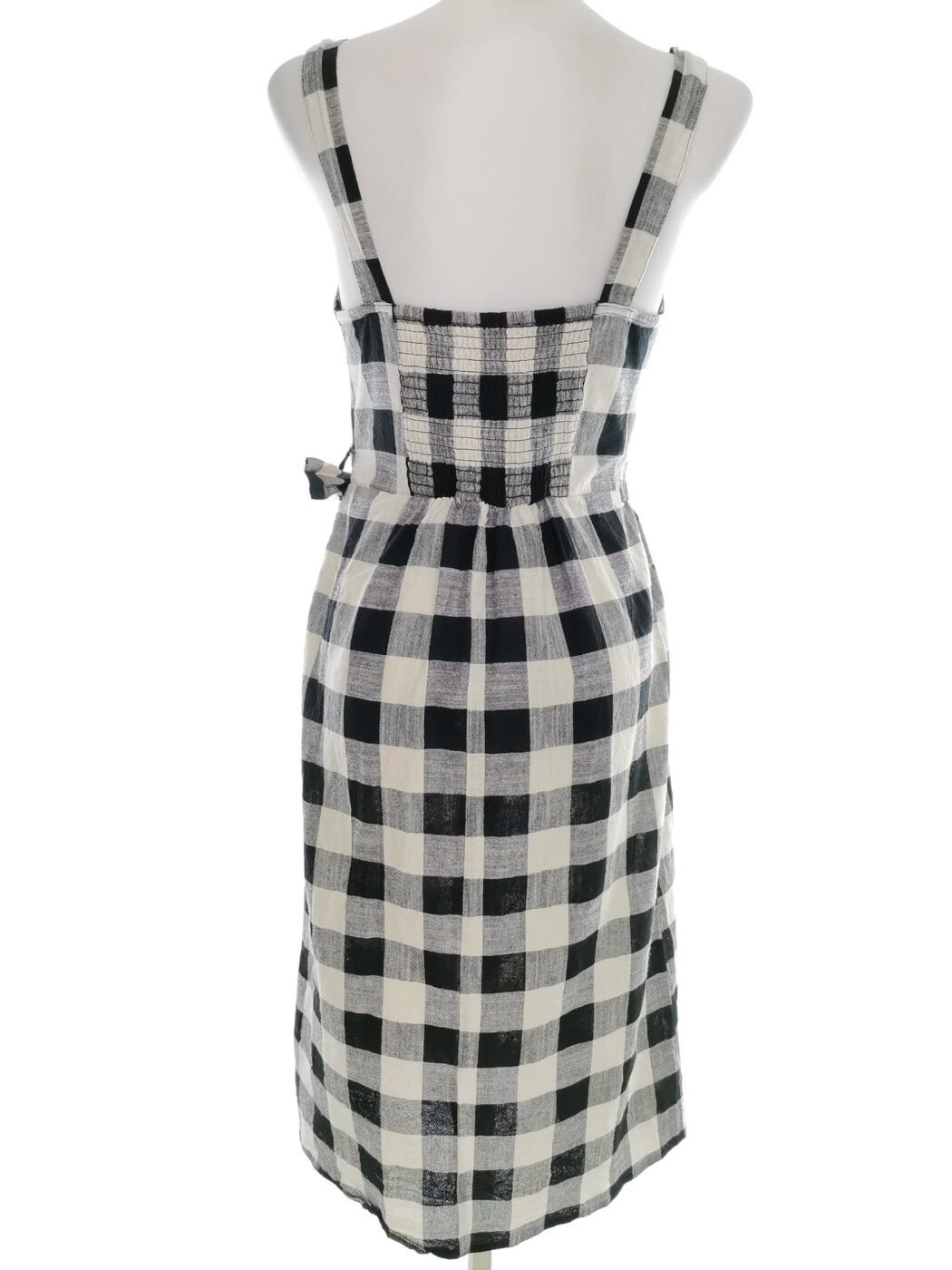 Vintage Rozmiar 34/36 Kolor Czarny Krata Kwadratowy dekolt Sukienka A-Line Bezrękawnik Midi Vintage Rozmiar 34/36 Kolor Czarny Krata Kwadratowy dekolt Sukienka A-Line Bezrękawnik Midi