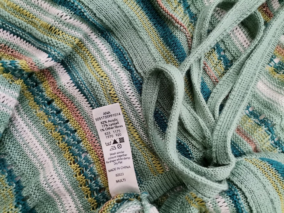IMG_20211231_110538.jpg Moda at George Rozmiar 12 (40) Kolor Zielony Pasy W serek Długi Kardigan Wiązany Długi rękaw Materiał Akryl Cienka dzianina