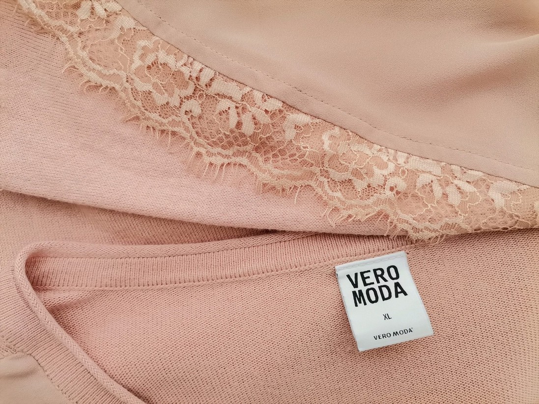 Vero moda Rozmiar XL Kolor Pudrowy Róż W łódkę Tunika Bluzka Długi rękaw