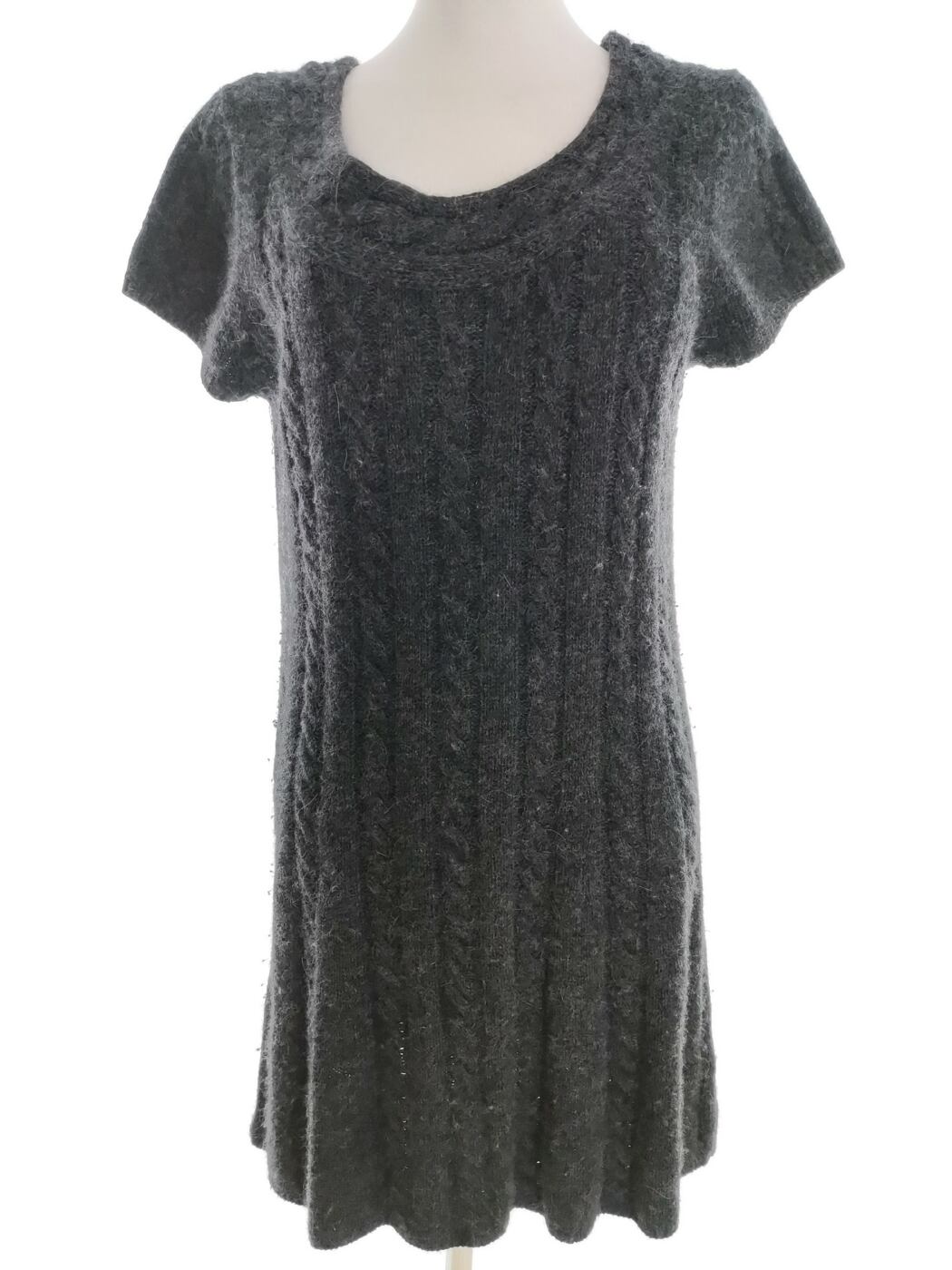 Gant Rozmiar M Kolor Szary Okrągły dekolt Sukienka Sweterkowa Krótki rękaw Do Kolan Materiał Wełna