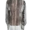 Zavanna Rozmiar 40 Kolor Czarny Panterka Keyhole Crew Neck Bluzka Rękaw 3/4