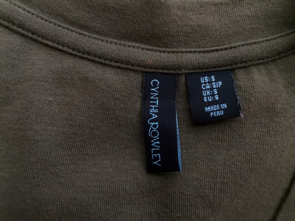 Cynthia Rowley Rozmiar S Kolor Khaki Okrągły dekolt T-Shirt Krótki rękaw Materiał Modal